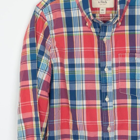 NWT Abercrombie & Fitch Mens Muscle Fit Button Down Plaid Shirt Size XL Preppy - Picture 4 of 8